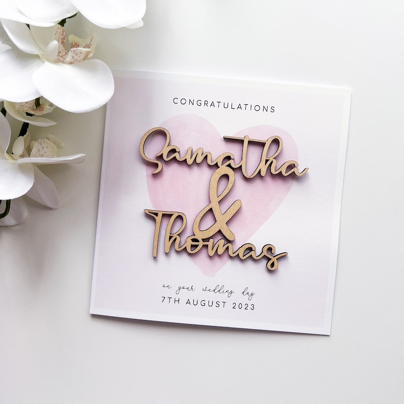 Personalised Wood Name Wedding Card // Congratulations // Happy Couple Card image 3