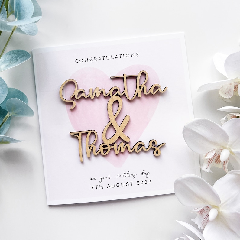 Personalised Wood Name Wedding Card // Congratulations // Happy Couple Card image 2