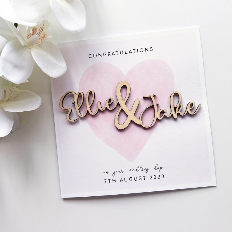 Personalised Wood Name Wedding Card // Congratulations // Happy Couple Card image 5