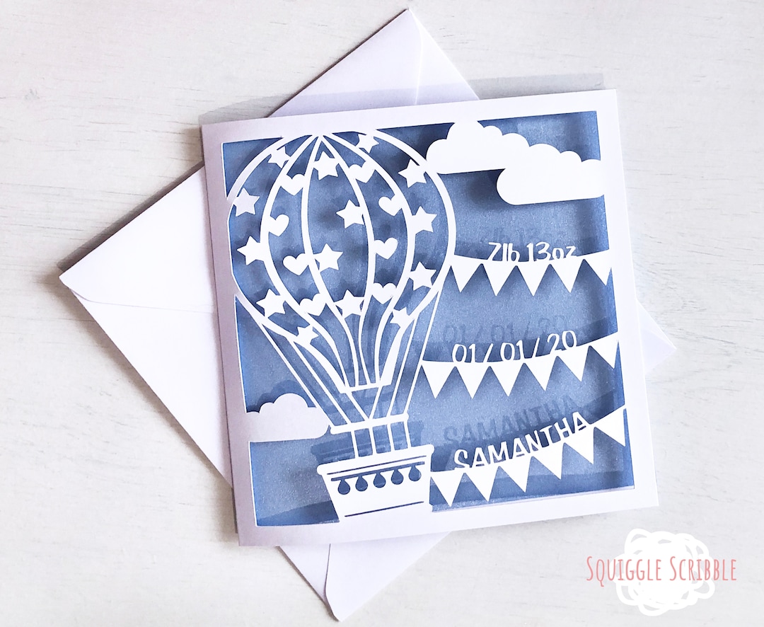 Personalised New Baby Card - Hot Air Balloon Paper Cut New Baby Card ...