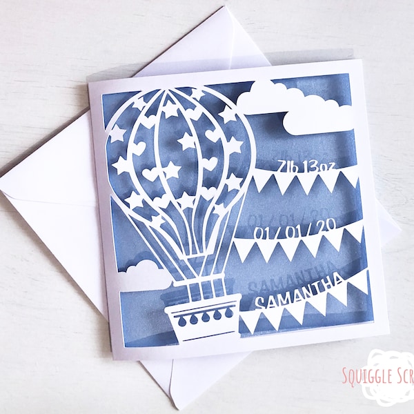 Personalised New Baby Card - Hot Air Balloon Paper Cut New Baby Card
