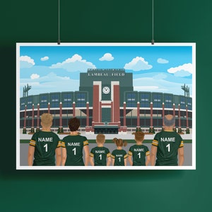 Personalised Football Print / Green Bay Packers / Lambeau Field Stadium / Family Portrait Gift / Custom Football Gift / Father Gift