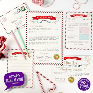 Descargar juego de cartas navideñas personalizadas / Carta de Papá Noel / Certificado de lista de buenos amigos / Kit de cartas de Papá Noel para imprimir