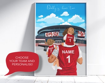 Personalised Father & Children Football Print, Custom Father Gift, Grandad Gift, Father Daughter Gift, Father Son Gift, Custom Football Gift