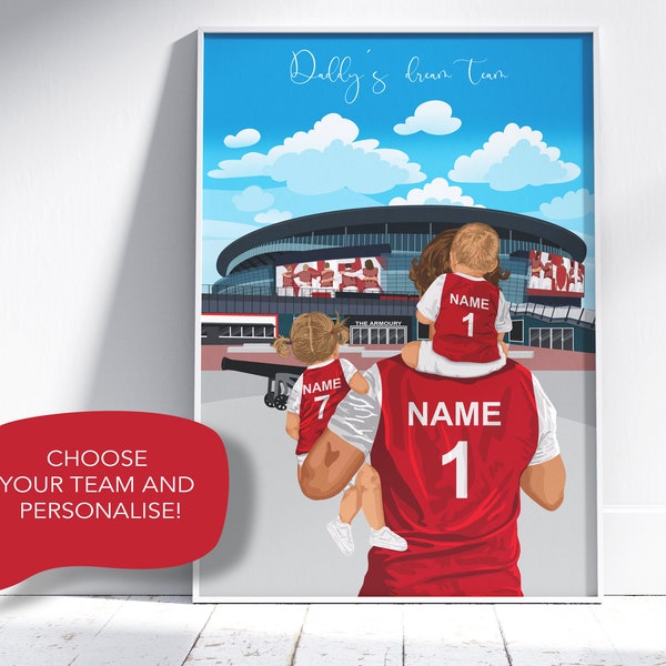 Personalised Father & Children Football Print, Custom Father Gift, Grandad Gift, Father Daughter Gift, Father Son Gift, Custom Football Gift