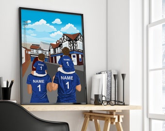 Personalised Football Print / Portsmouth FC Gift / Fratton Park Stadium Gift / Family Portrait Gift / Custom Football Gift / Father Gift