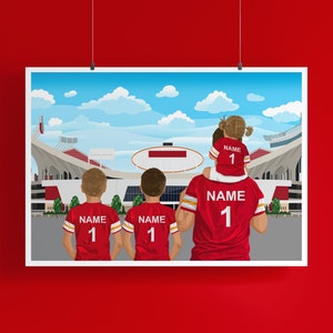 Personalised Kansas City Chiefs Football Print / Arrowhead Stadium / Family Portrait Gift / Custom Football Gift / Father Gift / Horizontal