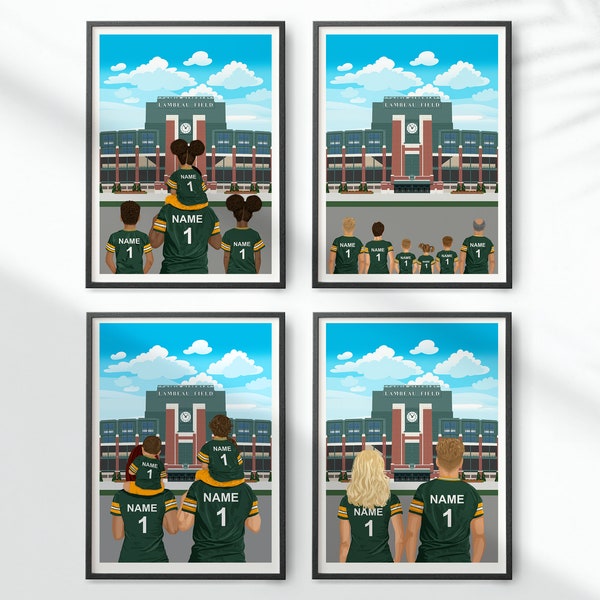 Personalised Football Print / Green Bay Packers / Lambeau Field Stadium / Family Portrait Gift / Custom Football Gift / Father Gift