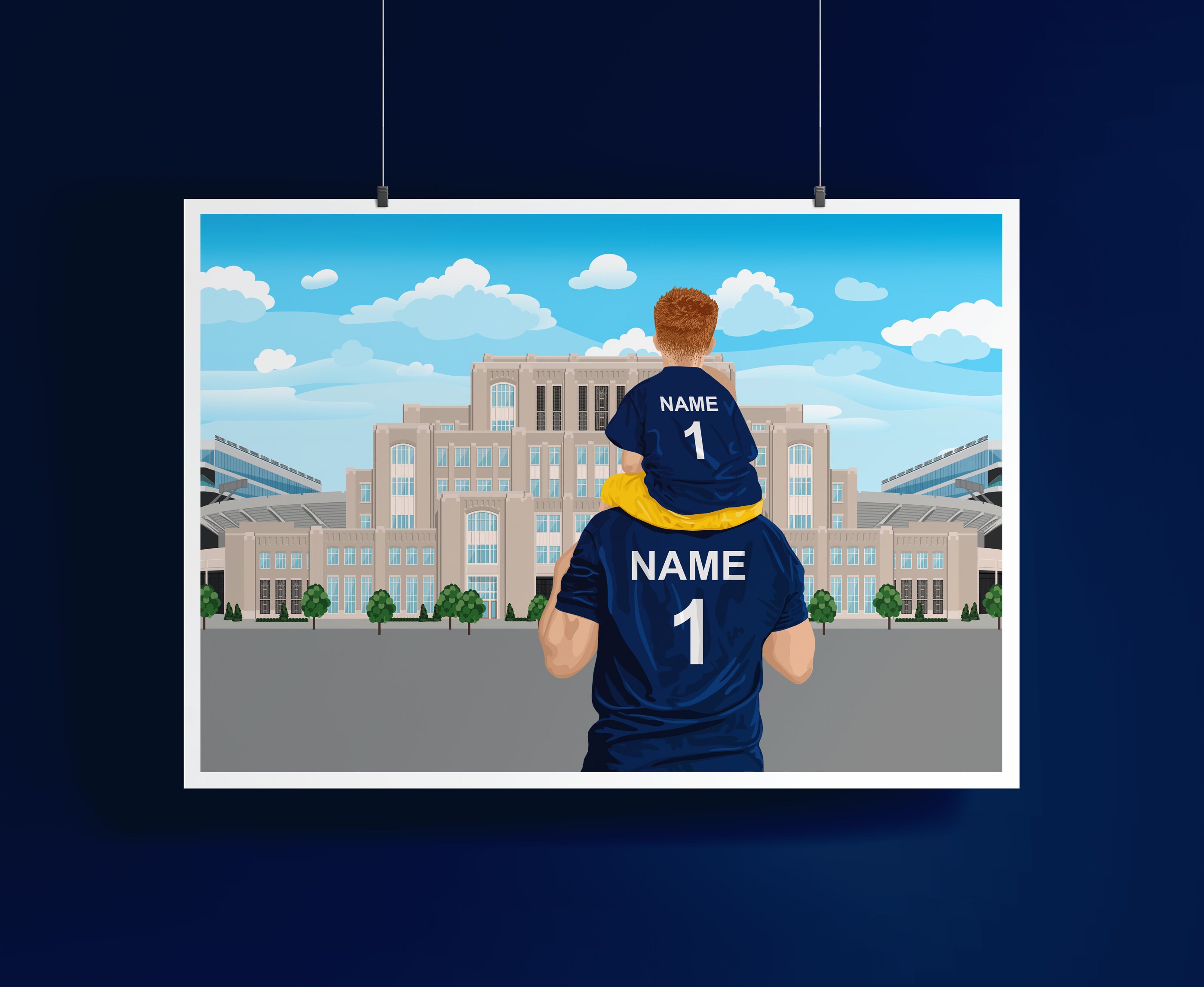Personalised Football Print Landscape / Notre Dame Fighting Irish / Notre Dame Stadium / Family Gift / Custom Football Gift / Father Gift