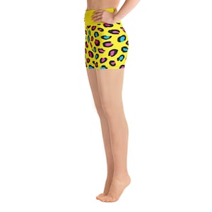 Yoga Shorts - Yellow Neon Animal Print - I Love the 80&#39;s | Eighties Themed Party Outfit Idea