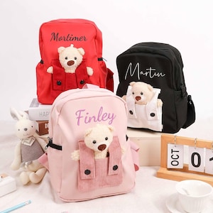 Sac à dos pour enfant avec broderie personnalisée, sac personnalisé pour tout-petit, sac à dos pour bébé, sac à dos ours en peluche, cartable à monogramme, sac à dos de Noël