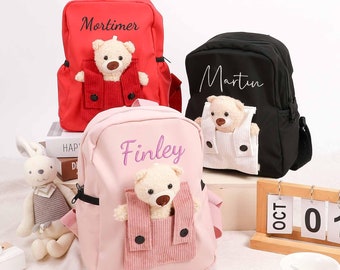 Kids Backpack with Custom Embroidery, Personalized Toddler Bag, Baby Backpack,Teddy Bear Backpack,Monogrammed School Bag,Christmas backpack
