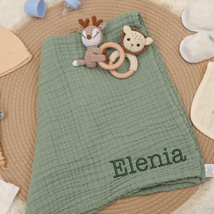 Couverture en tricot de coton doux et respirant - Couverture pour poussette brodée personnalisée - Couverture personnalisée avec prénom de bébé - Cadeau de douche pour nouveau-né