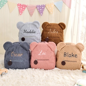Embroidered Name Bag for Kids Gifts, Daycare Backpack, Backpack for Preschoolers, Teddy Bear Backpack, Customized Travel Backpack,Baby Gifts