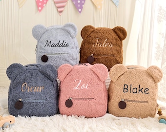 Embroidered Name Bag for Kids Gifts, Daycare Backpack, Backpack for Preschoolers, Teddy Bear Backpack, Customized Travel Backpack,Baby Gifts
