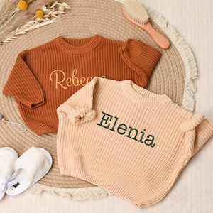 Personalized name baby sweater,hand embroidered baby sweater,cute baby sweater with name,baby shower gift, baby jumper, children&#39;s sweater