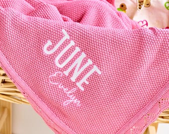 Embroidered Name Cottom Knit Baby Blanket, Pink Girl Blanket, Baby Shower Gift, New Baby Gift,Name Blanket for Girl