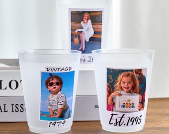 Vasos de plástico personalizados de 16 oz con fotos y texto, decoraciones personalizadas para fiestas, eventos y cumpleaños.