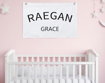 Custom Embroidered Baby Name Flag, Nursery Kids Room Name Sign, Nursery Name Banner, Baby Shower Gift