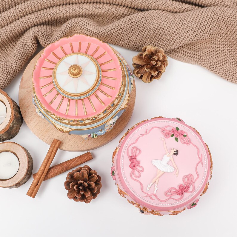 Personalized light up carousel music box, custom engraved ballet girl