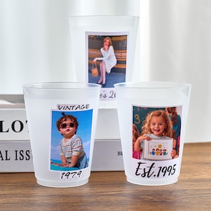 Personalized Est 1995 Custom Plastic Party Cups, Personalized Photo Plastic 16oz Cups with Text for Parties Events Birthday