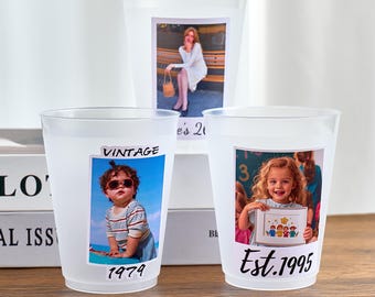 Personalized Est 1995 Custom Plastic Party Cups, Personalized Photo Plastic 16oz Cups with Text for Parties Events Birthday