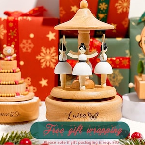 Personalized Engraved Wooden Music Box |  Custom Baby Shower Gift | Train Music Box with Christmas Theme |Holiday Melodies Music Box