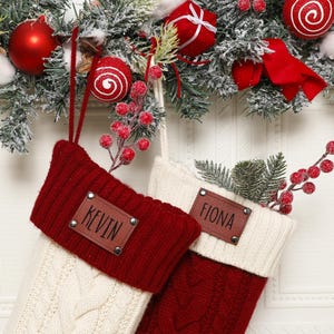 Christmas Stocking,Family Xmas gift,Stocking with name,Christmas ,Holiday Decor Gift,Holiday Stocking,2024 Engraved Leather Patch Stocking