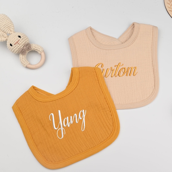 Embroidered Baby Bib-Embroidered Personalized Bib-Custom Name Baby Gift,-Baby Shower Gift-Double Gauze Muslin-Personalized Baby Bib