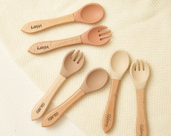 Baby shower gift, spoon and fork set, Baby cutlery set, new mom gift, customized name fork, baby spoon, silicone cutlery, silicone fork