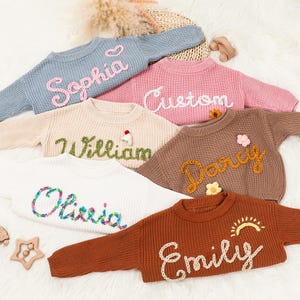 Personalized name baby sweater,hand embroidered baby sweater,cute baby sweater with name,baby shower gift, baby jumper, children&#39;s sweater