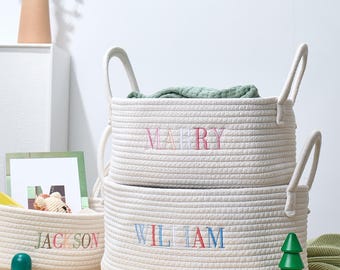 Personalized Easter Basket for Kids,Rope Cotton Baby Gift Basket,Name Handmade Basket,Gift for Nursery Storage,Toy Organizer,Nursery Gift