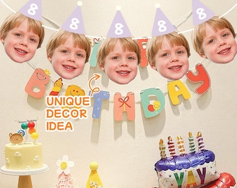 Custom Face Banner Birthday, Custom Birthday Photo Banner,For 1st Milestone Birthday party,Birthday party decorations,Custom Big Head Banner