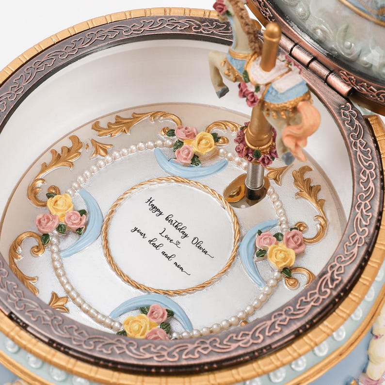 Personalized light up carousel music box, custom engraved ballet girl