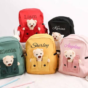 Teddy Bär Rucksack, gestickte Name Schultasche für Kleinkind, Zurück zu Schulgeschenk, Mädchen Kindergarten Rucksack, personalisierte Kindertasche, Bagback für Kind
