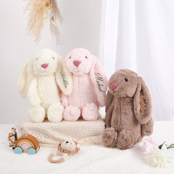 Monogrammed bunnie,Bunny Soft Toy, Fluffy Bunny, Toddler Gift, Stuffed animal, Personalized Embroidered Bunny ,Nursery Decor,Christmas Gift