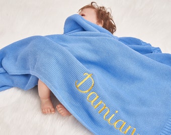 Baby Blanket Set,Personalized Name BlanketCustomized Baby Blanket,Embroidered Name,Stroller Blanket,Newborn Gift,Soft Breathable Cotton Knit