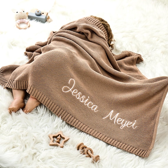 Customized Baby Blanket,Embroidered Name,Stroller Blanket,Newborn Gift,Soft Breathable Cotton Knit,Baby Blanket SetPersonalized Name Blanket