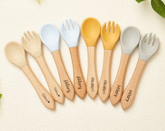 Baby cutlery set, baby shower gift, spoon and fork set, new mom gift, customized name fork, baby spoon, silicone cutlery, silicone fork