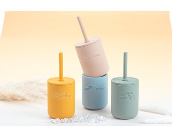 Custom Name Silicone Sippy Cup with Straw -for Baby 6+ Months-No Spill Cup-Engraved Toddler Training Cup-Baby Sippy Cup-Silicone Trainer Cup