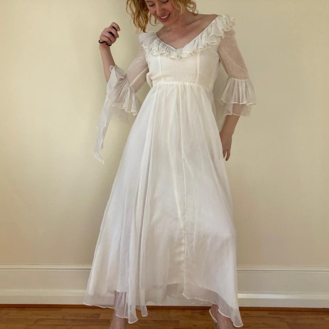 Vintage 1970’s white prairie dress by Jean Varon size XS | Etsy