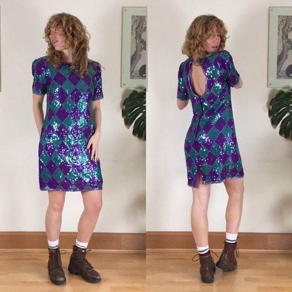 emerald green and purple dress
