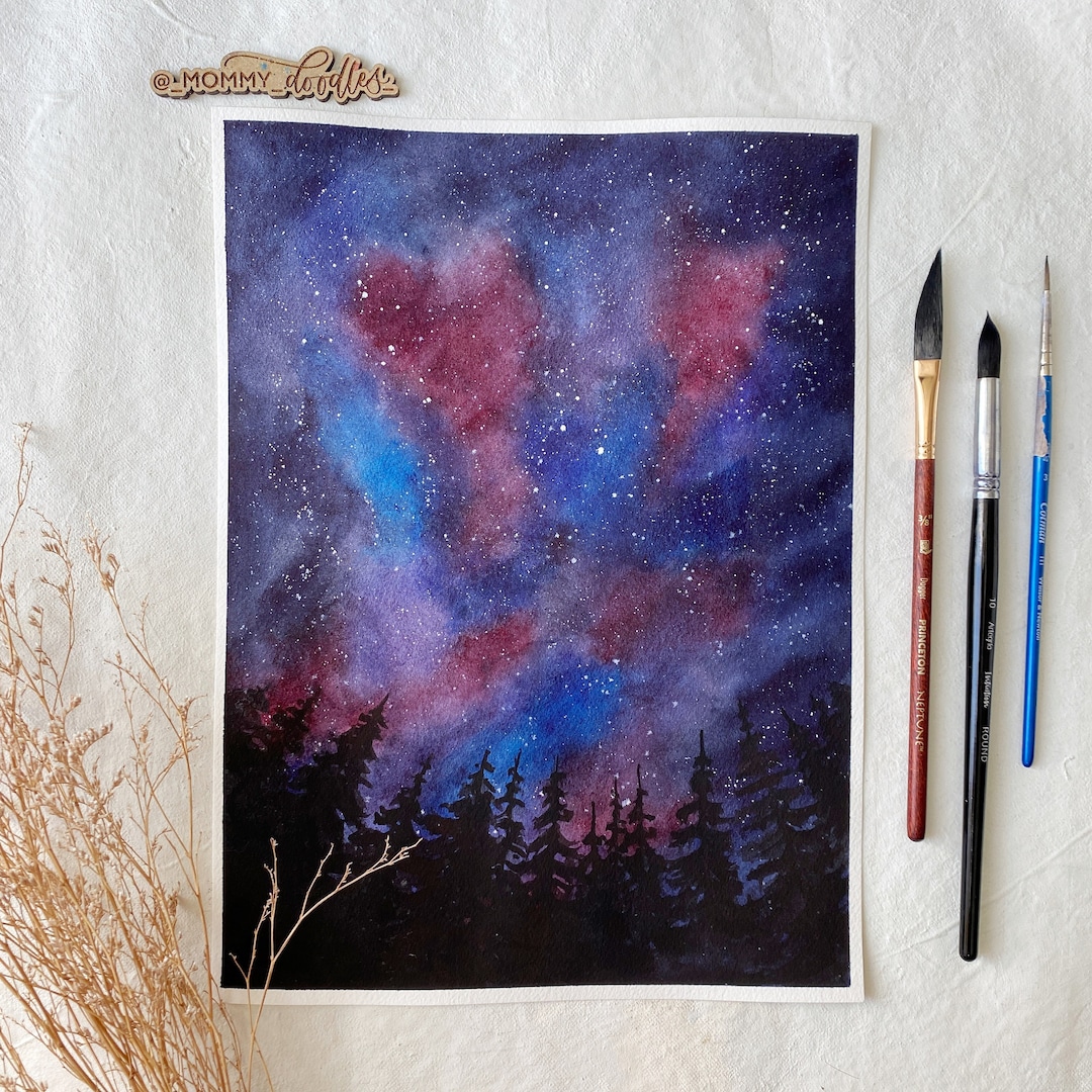 Original Watercolor Painting | Galaxy Night Sky | 9x12 - Etsy