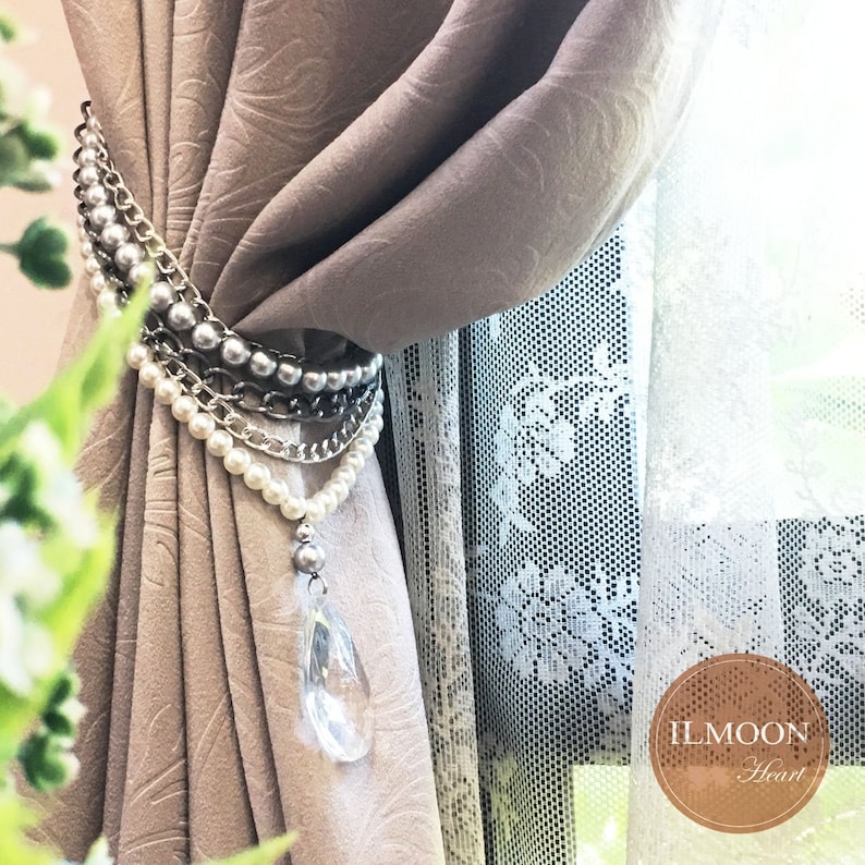 Grey Curtain Tie Backs / Curtain Tiebacks / Grey and White Etsy