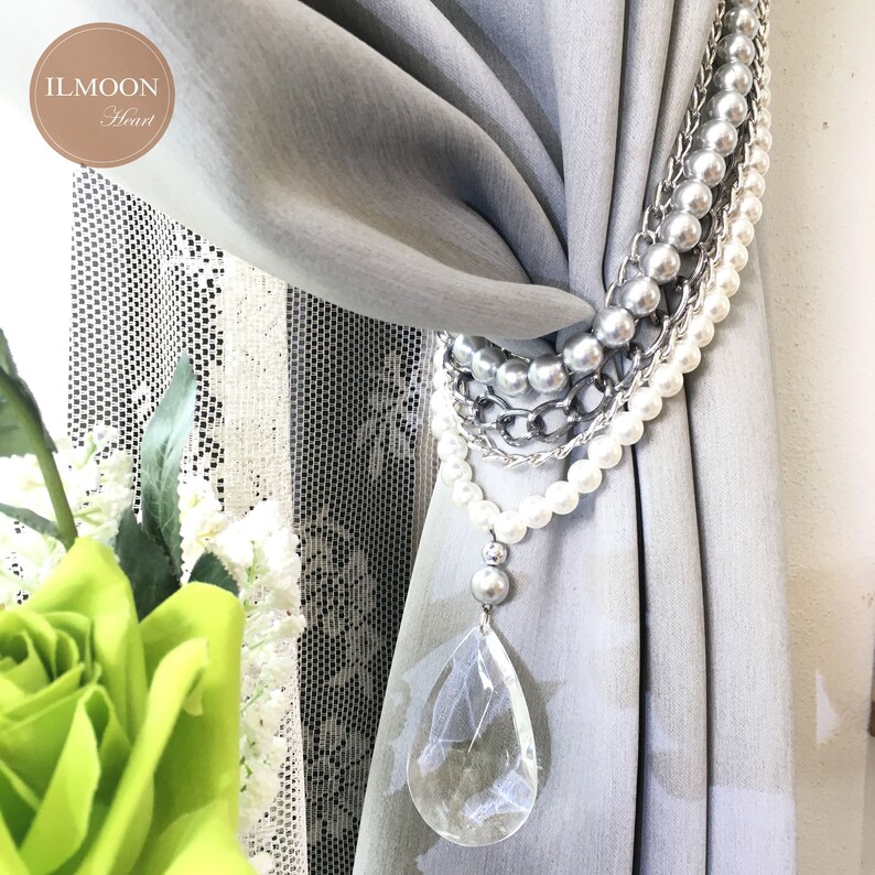 Grey Curtain Tie Backs / Curtain Tiebacks / Grey and White Etsy