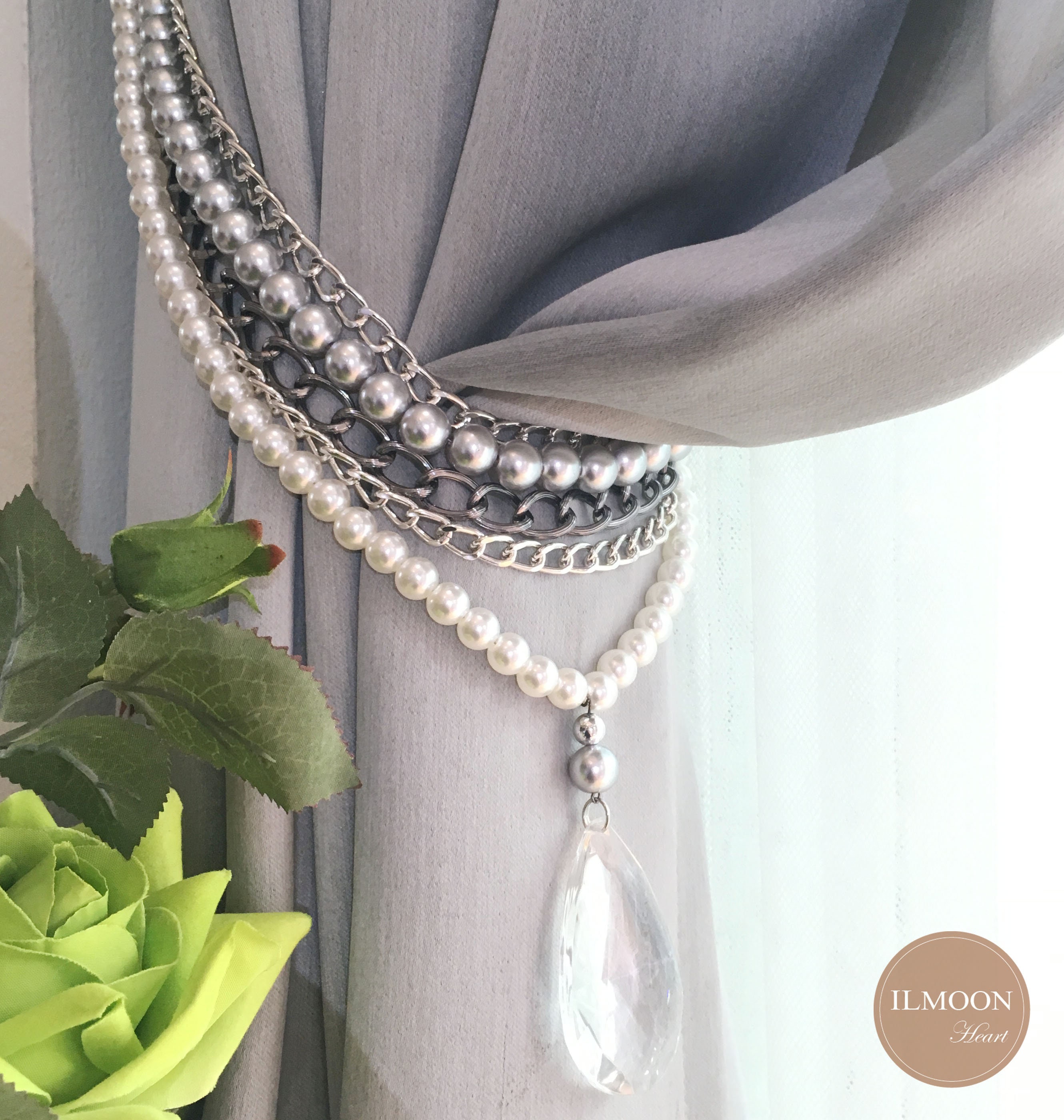 Grey Curtain Tie Backs / Curtain Tiebacks / Grey and White Etsy