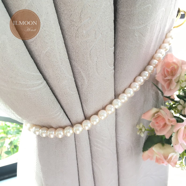 Pair x2 Shabby Chic Decor Curtain Tie Backs 2 Tiebacks Nautical Vintage Curtain Hold Back Simply Classic Decorative Pearl Tieback