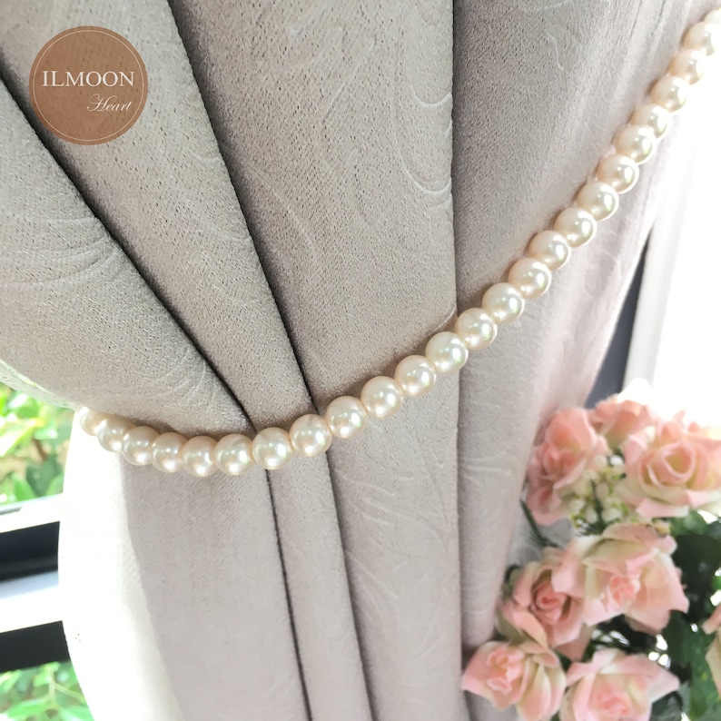Pair x2 Shabby Chic Decor Curtain Tie Backs 2 Tiebacks Nautical Vintage Curtain Hold Back Simply Classic Decorative Pearl Tieback