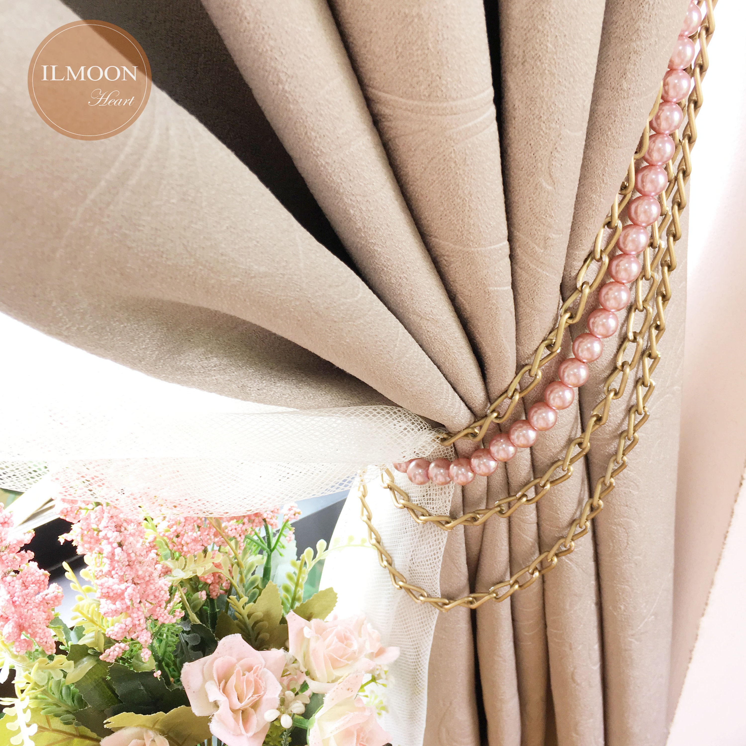 Pairx2 Shabby Chic Pink And Gold Curtain Tie Backs Curtain Etsy