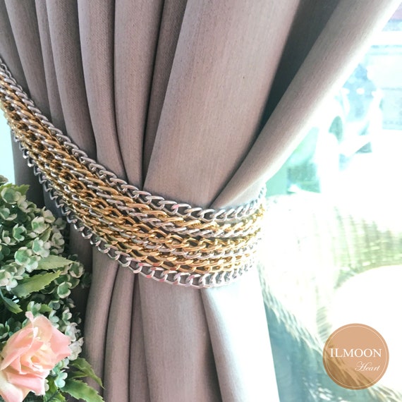 Gray And Gold Curtain Tie Backs Modern Chain Tieback Light Etsy
